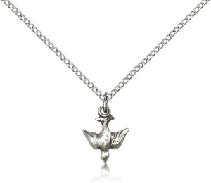 Sterling Silver Holy Spirit Pendant, Lite Curb Chain, 1/2" x 3/8"