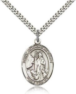 Sterling Silver St. Anthony of Egypt Pendant, Stainless Silver Heavy Curb Chain, Large Size Catholic Medal, 1" x 3/4" Sterling Silver St. Anthony of Egypt Pendant, Stainless Silver Heavy Curb Chain, Large Size Catholic Medal, 1" x 3/4"