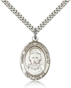 Sterling Silver St. Joseph Pendant, Stainless Silver Heavy Curb Chain, Large Size Catholic Medal, 1" x 3/4" Sterling Silver St. Joseph Pendant, Stainless Silver Heavy Curb Chain, Large Size Catholic Medal, 1" x 3/4"