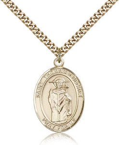 Gold Filled St. Thomas A Becket Pendant, Stainless Gold Heavy Curb Chain, Large Size Catholic Medal, 1" x 3/4" Gold Filled St. Thomas A Becket Pendant, Stainless Gold Heavy Curb Chain, Large Size Catholic Medal, 1" x 3/4"