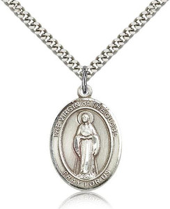 Sterling Silver Virgin of the Globe Pendant, Stainless Silver Heavy Curb Chain, Large Size Catholic Medal, 1" x 3/4" Sterling Silver Virgin of the Globe Pendant, Stainless Silver Heavy Curb Chain, Large Size Catholic Medal, 1" x 3/4"