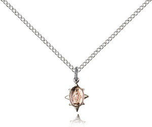 Sterling Silver Miraculous Pendant, Lite Curb Chain, 3/8" x 1/4" Sterling Silver Miraculous Pendant, Lite Curb Chain, 3/8" x 1/4"