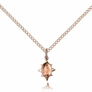 Gold Filled Miraculous Pendant, Gold Filled Lite Curb Chain, 3/8" x 1/4" 4