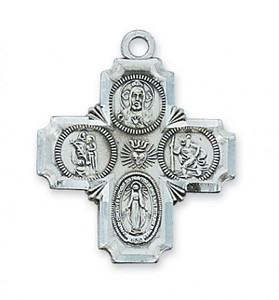 Four-way Sterling Silver Catholic Saint Medal - L398 Four-way Sterling Silver Catholic Saint Medal - L398