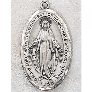 Large 3.3 Cm. Sterling Silver MIraculous Medal LMG1 Large 3.3 Cm. Sterling Silver MIraculous Medal LMG1