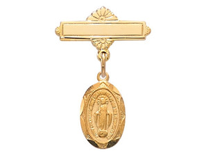 18KT Gold on Sterling Silver Miraculous Medal Baby Pin 433J 18KT Gold on Sterling Silver Miraculous Medal Baby Pin 433J