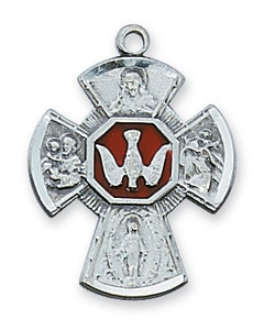 Sterling Silver Red Enamel 4-Way Medal LMG5ES Sterling Silver Red Enamel 4-Way Medal LMG5ES