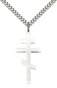 Sterling Silver St. Andrew Pendant, Stainless Silver Heavy Curb Chain, 1 3/8" x 5/8" Sterling Silver St. Andrew Pendant, Stainless Silver Heavy Curb Chain, 1 3/8" x 5/8"