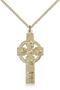 Gold Filled Kilklispeen Cross Pendant, Gold Filled Lite Curb Chain, 1 3/8" x 5/8" Gold Filled Kilklispeen Cross Pendant, Gold Filled Lite Curb Chain, 1 3/8" x 5/8"