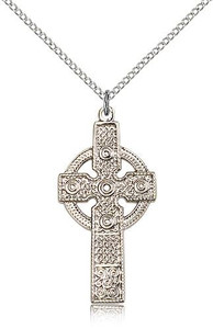 Sterling Silver Kilklispeen Cross Pendant, Lite Curb Chain, 1 3/8" x 5/8"