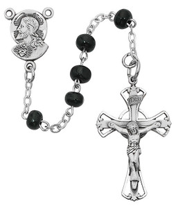 Sterling Silver Black Wood Bead Rosary 159L-BK/G Sterling Silver Black Wood Bead Rosary 159L-BK/G