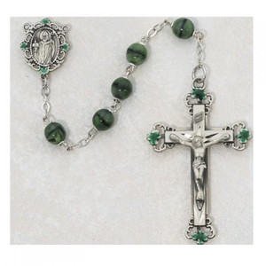 Green Glass Bead Rosary with Saint Patrick Centerpiece 197DF Green Glass Bead Rosary with Saint Patrick Centerpiece 197DF