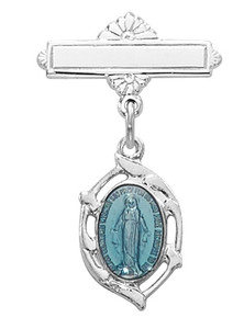 Sterling Silver Blue Enamel Miraculous Medal Baby Pin 431L Sterling Silver Blue Enamel Miraculous Medal Baby Pin 431L