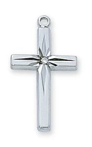 Sterling Silver CZ Cross Silver 18" Chain and Box (Style: L7004)