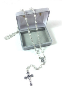 4mm Silver Bead Rosary with Unique Centerpiece #0252