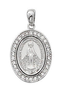 Sterling Silver Crystal Stone Miraculous Medal L701 Sterling Silver Crystal Stone Miraculous Medal L701