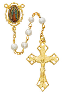 GOLDPLATED PEWTER GUADALUPE ROSARY R596HF