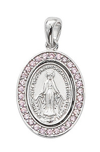 Sterling Silver Pink Crystal Stone Miraculous Medal L702 Sterling Silver Pink Crystal Stone Miraculous Medal L702