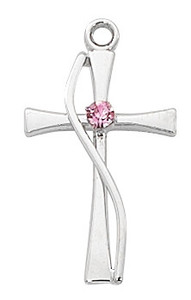 Sterling Silver Cross with Rose Color Stone L9169 Sterling Silver Cross with Rose Color Stone L9169
