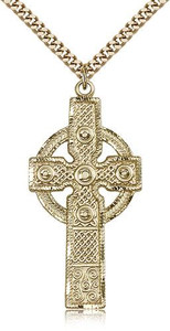 Gold Filled Cross Pendant, Stainless Gold Heavy Curb Chain, 1 7/8" x 7/8" Gold Filled Cross Pendant, Stainless Gold Heavy Curb Chain, 1 7/8" x 7/8"