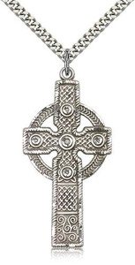 Sterling Silver Cross Pendant, Stainless Silver Heavy Curb Chain, 1 7/8" x 7/8" Sterling Silver Cross Pendant, Stainless Silver Heavy Curb Chain, 1 7/8" x 7/8"