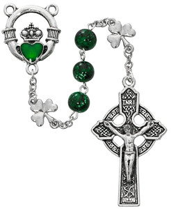 Claddagh Rosary 8MM Green Beads (R650F) Claddagh Rosary 8MM Green Beads (R650F)