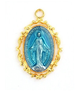 18KT Gold Plated Blue Enamel Miraculous Medal J635