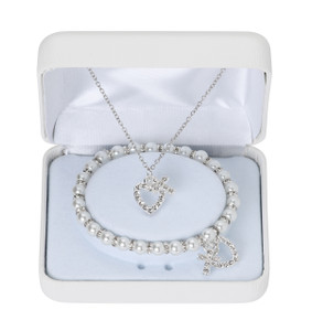 Pearl Bracelet with Rhinestone Cross and Heart PND14W Pearl Bracelet with Rhinestone Cross and Heart PND14W