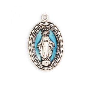 Sterling Silver Blue Enamel Miraculous Medal L783 Sterling Silver Blue Enamel Miraculous Medal L783