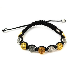 Black Cord Silver/Gold St. Benedict Bracelet BR869C Black Cord Silver/Gold St. Benedict Bracelet BR869C
