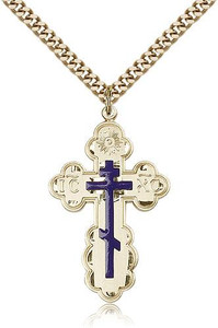 Gold Filled St. Olga Pendant, Stainless Gold Heavy Curb Chain, 1 3/8" x 7/8" Gold Filled St. Olga Pendant, Stainless Gold Heavy Curb Chain, 1 3/8" x 7/8"