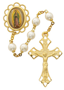 GOLDPLATED 7MM PEARL OUR LADY OF GUADALUPE ROSARY 854HF GOLDPLATED 7MM PEARL OUR LADY OF GUADALUPE ROSARY 854HF