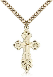 Gold Filled Cross Pendant, Stainless Gold Heavy Curb Chain, 1 3/8" x 3/4" Gold Filled Cross Pendant, Stainless Gold Heavy Curb Chain, 1 3/8" x 3/4"