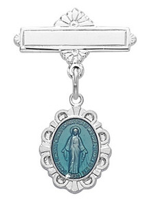 Sterling Silver Blue Enamel Miraculous Medal Baby Pin 426L Sterling Silver Blue Enamel Miraculous Medal Baby Pin 426L