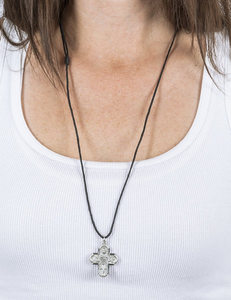 PEWTER 4 WAY Medal on Leather Cord D188LC PEWTER 4 WAY Medal on Leather Cord D188LC