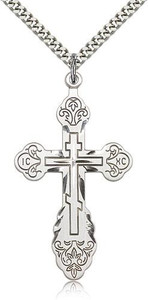 Sterling Silver Cross Pendant, Stainless Silver Heavy Curb Chain, 1 7/8" x 1" Sterling Silver Cross Pendant, Stainless Silver Heavy Curb Chain, 1 7/8" x 1"