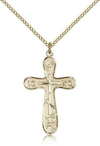 Gold Filled Cross Pendant, Gold Filled Lite Curb Chain, 1 1/4" x 3/4" Gold Filled Cross Pendant, Gold Filled Lite Curb Chain, 1 1/4" x 3/4"