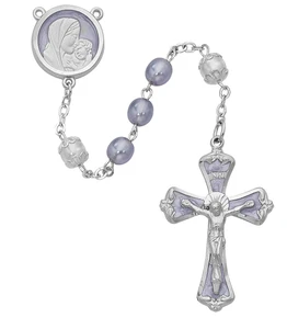 Blessed Mary and Baby Jesus Lavendar Pearl Glass Rosary