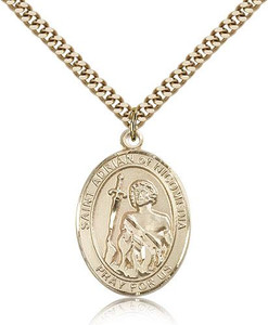 Gold Filled St. Adrian of Nicomedia Pendant, Stainless Gold Heavy Curb Chain, Large Size Catholic Medal, 1" x 3/4" Gold Filled St. Adrian of Nicomedia Pendant, Stainless Gold Heavy Curb Chain, Large Size Catholic Medal, 1" x 3/4"