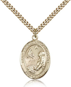 Gold Filled St. Catherine of Bologna Pendant, Stainless Gold Heavy Curb Chain, Large Size Catholic Medal, 1" x 3/4" Gold Filled St. Catherine of Bologna Pendant, Stainless Gold Heavy Curb Chain, Large Size Catholic Medal, 1" x 3/4"