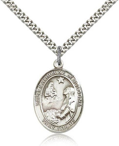 Sterling Silver St. Catherine of Bologna Pendant, Stainless Silver Heavy Curb Chain, Large Size Catholic Medal, 1" x 3/4" Sterling Silver St. Catherine of Bologna Pendant, Stainless Silver Heavy Curb Chain, Large Size Catholic Medal, 1" x 3/4"
