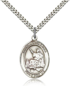 Sterling Silver St. John Licci Pendant, Stainless Silver Heavy Curb Chain, Large Size Catholic Medal, 1" x 3/4" Sterling Silver St. John Licci Pendant, Stainless Silver Heavy Curb Chain, Large Size Catholic Medal, 1" x 3/4"