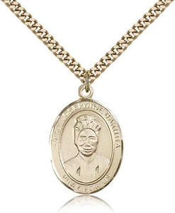 Gold Filled St. Joseph Pendant, Stainless Gold Heavy Curb Chain, Large Size Catholic Medal, 1" x 3/4" Gold Filled St. Joseph Pendant, Stainless Gold Heavy Curb Chain, Large Size Catholic Medal, 1" x 3/4"