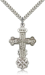 Sterling Silver Cross Pendant, Stainless Silver Heavy Curb Chain, 1 1/2" x 7/8"