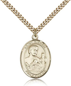 Gold Filled St. Kieran Pendant, SG Heavy Curb Chain, Large Size Catholic Medal, 1" x 3/4"