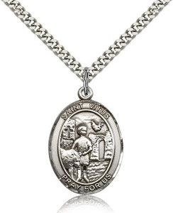 Sterling Silver St. Vitus Pendant, SN Heavy Curb Chain, Large Size Catholic Medal, 1" x 3/4" Sterling Silver St. Vitus Pendant, SN Heavy Curb Chain, Large Size Catholic Medal, 1" x 3/4"