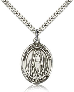 Sterling Silver St. Juliana Pendant, SN Heavy Curb Chain, Large Size Catholic Medal, 1" x 3/4" Sterling Silver St. Juliana Pendant, SN Heavy Curb Chain, Large Size Catholic Medal, 1" x 3/4"