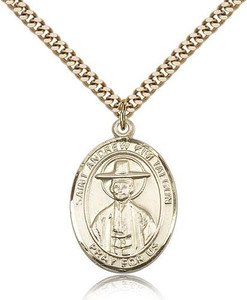 Gold Filled St. Andrew Kim Taegon Pendant, SG Heavy Curb Chain, Large Size Catholic Medal, 1" x 3/4" Gold Filled St. Andrew Kim Taegon Pendant, SG Heavy Curb Chain, Large Size Catholic Medal, 1" x 3/4"