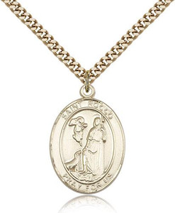 Gold Filled St. Rocco Pendant, SG Heavy Curb Chain, Large Size Catholic Medal, 1" x 3/4" Gold Filled St. Rocco Pendant, SG Heavy Curb Chain, Large Size Catholic Medal, 1" x 3/4"