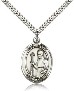 Sterling Silver St. Regis Pendant, Heavy Curb Chain, Large Size Catholic Medal, 1" x 3/4" Sterling Silver St. Regis Pendant, Heavy Curb Chain, Large Size Catholic Medal, 1" x 3/4"